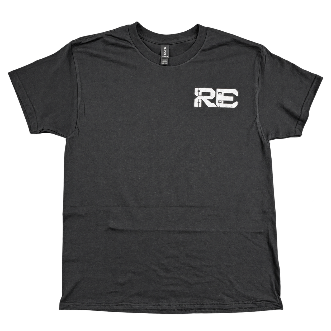 Front of the black Reconstructed T-shirt with a metallic chest logo