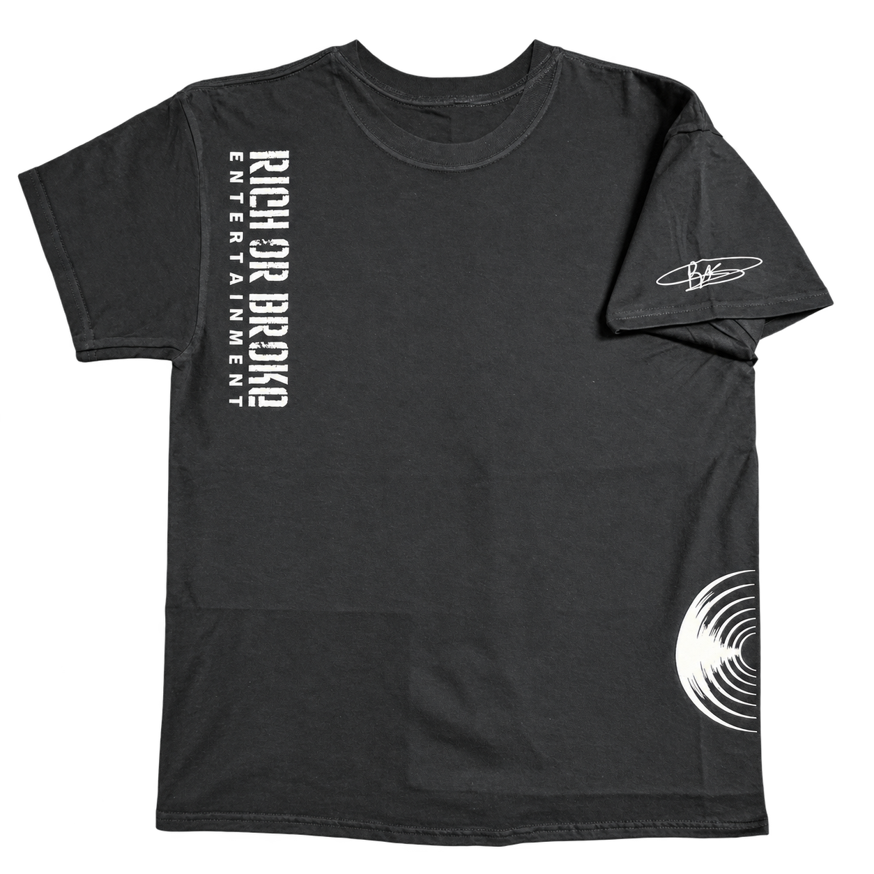 Back and sleeve detail of the Rich Or Broke Entertainment Signature T-shirt