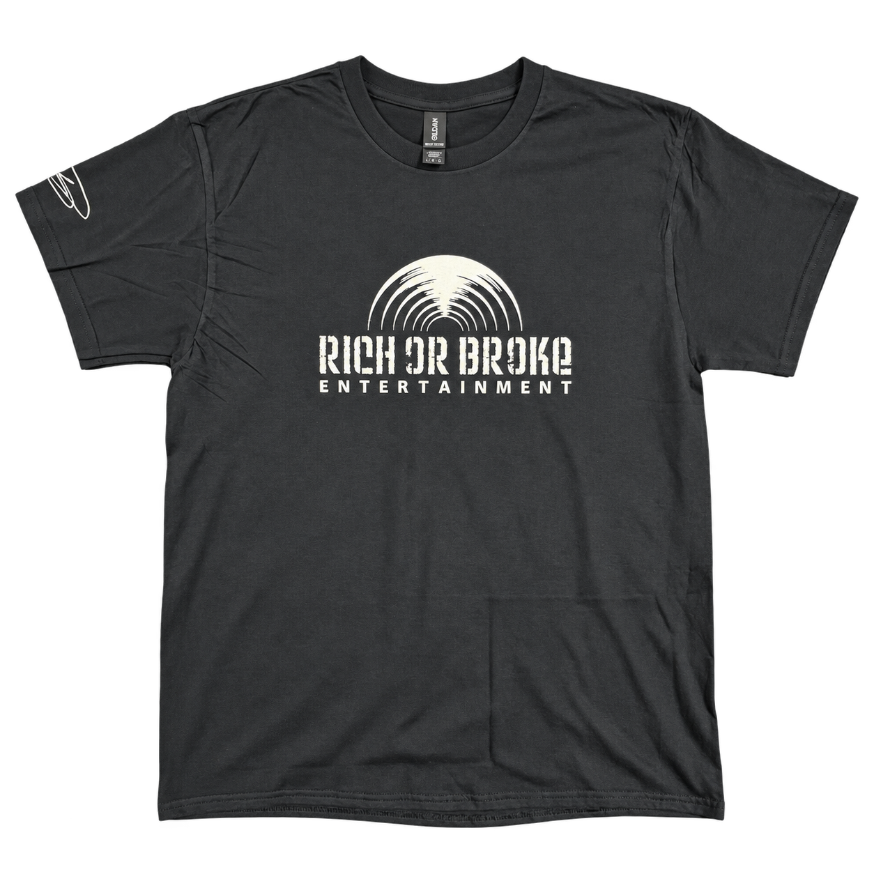 Front of the black Rich Or Broke Entertainment Signature T-shirt